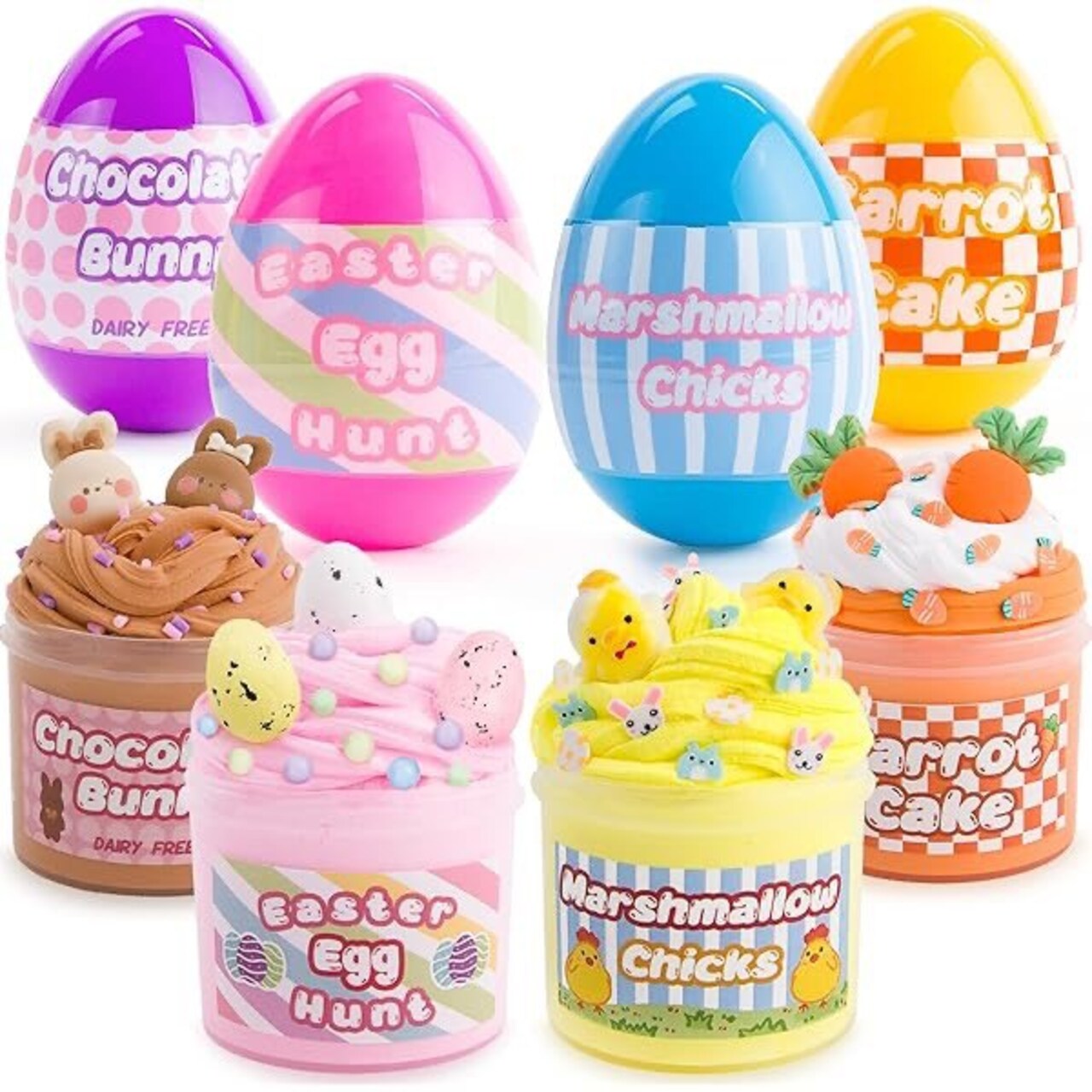 4 Pcs PreFilled Easter Eggs with Slime and Charms Easter Basket Stuffers Easter Eggs Hunt Easter Party Favors Easter Gifts